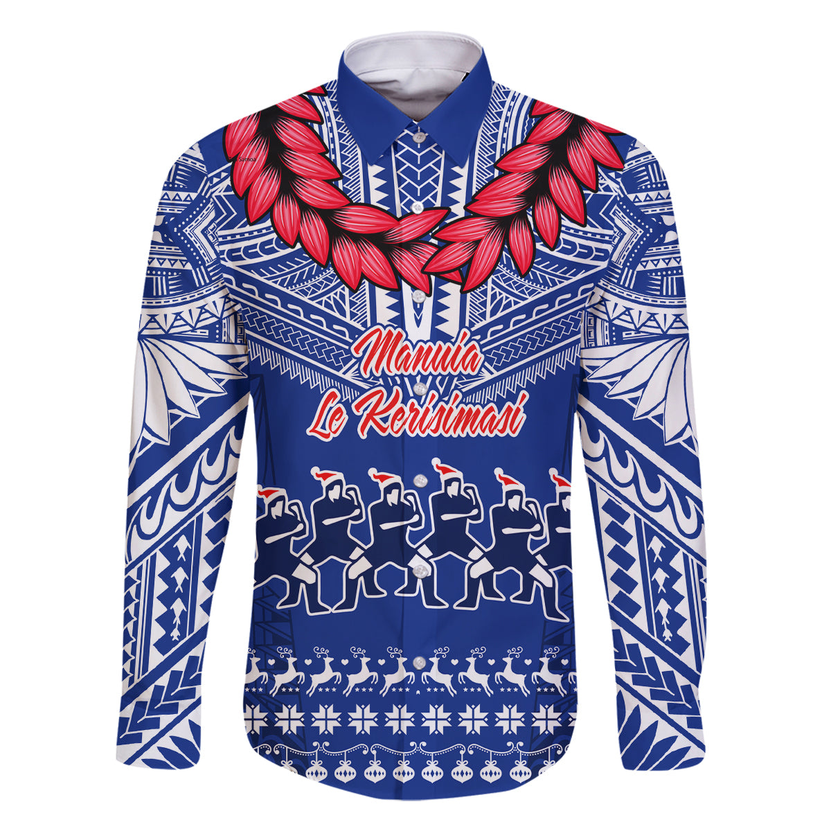 Personalised Toa Samoa Christmas Family Matching Off Shoulder Long Sleeve Dress and Hawaiian Shirt Samoa Siva Tau Manuia Le Kerisimasi Blue Vibe LT9 Dad's Shirt - Long Sleeve Blue - Polynesian Pride