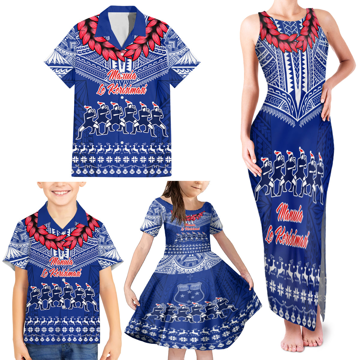 Personalised Toa Samoa Christmas Family Matching Tank Maxi Dress and Hawaiian Shirt Samoa Siva Tau Manuia Le Kerisimasi Blue Vibe LT9 - Polynesian Pride