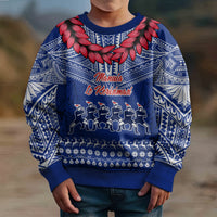 Personalised Toa Samoa Christmas Kid Ugly Christmas Sweater Samoa Siva Tau Manuia Le Kerisimasi Blue Vibe LT9 - Polynesian Pride
