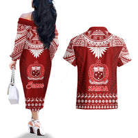 Toa Samoa Christmas Couples Matching Off The Shoulder Long Sleeve Dress and Hawaiian Shirt Samoa Siva Tau Manuia Le Kerisimasi Red Vibe LT9 - Polynesian Pride