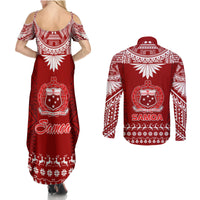Toa Samoa Christmas Couples Matching Summer Maxi Dress and Long Sleeve Button Shirt Samoa Siva Tau Manuia Le Kerisimasi Red Vibe LT9 - Polynesian Pride