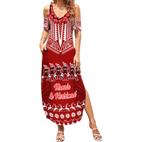 Toa Samoa Christmas Family Matching Summer Maxi Dress and Hawaiian Shirt Samoa Siva Tau Manuia Le Kerisimasi Red Vibe LT9 Mom's Dress Red - Polynesian Pride