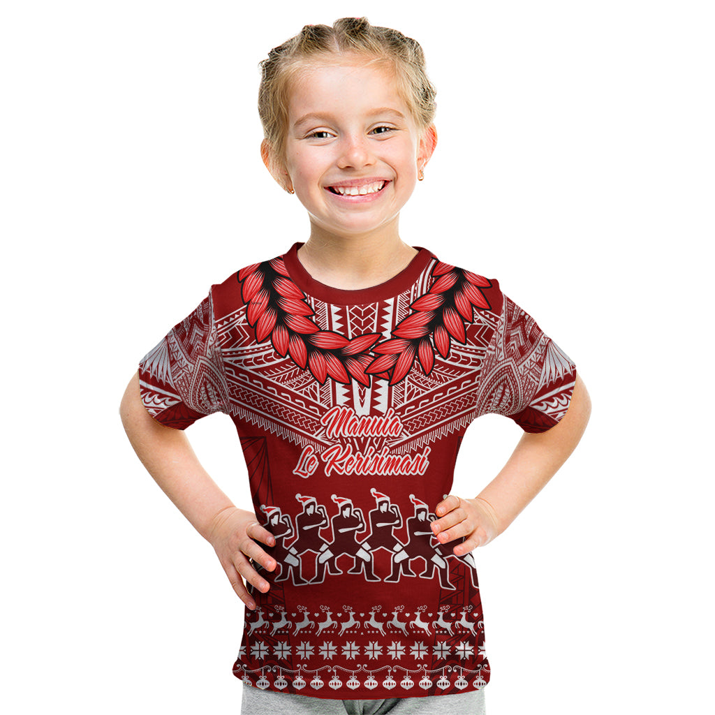 Toa Samoa Christmas Kid T Shirt Samoa Siva Tau Manuia Le Kerisimasi Red Vibe LT9 Red - Polynesian Pride