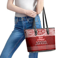 Toa Samoa Christmas Leather Tote Bag Samoa Siva Tau Manuia Le Kerisimasi Red Vibe LT9 - Polynesian Pride
