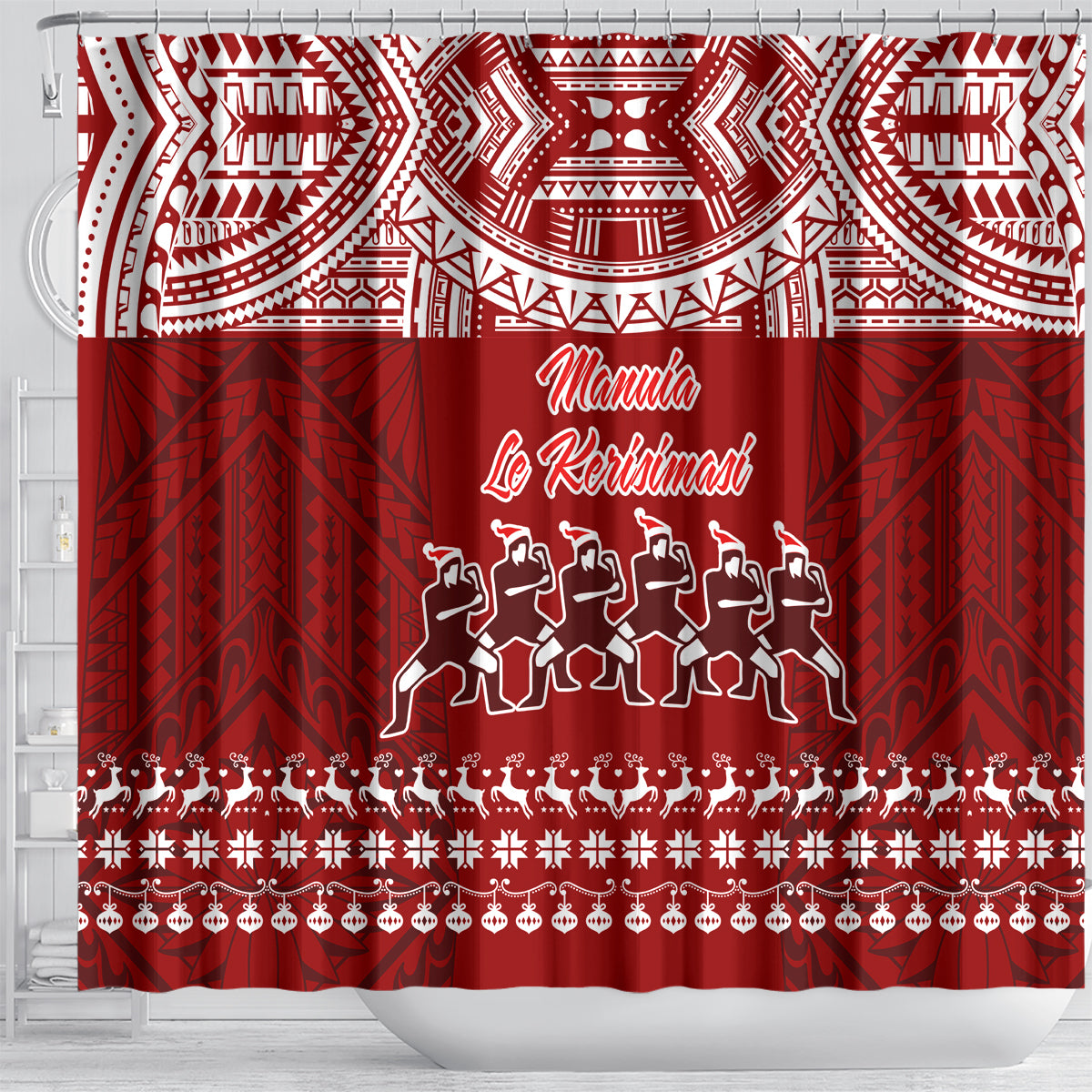 Toa Samoa Christmas Shower Curtain Samoa Siva Tau Manuia Le Kerisimasi Red Vibe LT9 - Polynesian Pride