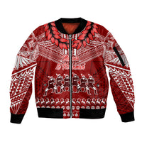 Toa Samoa Christmas Sleeve Zip Bomber Jacket Samoa Siva Tau Manuia Le Kerisimasi Red Vibe LT9 Unisex Red - Polynesian Pride