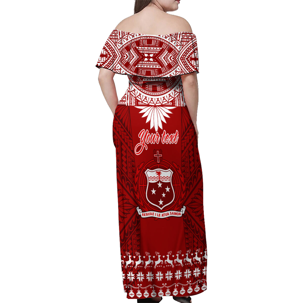 Personalised Toa Samoa Christmas Family Matching Off Shoulder Maxi Dress and Hawaiian Shirt Samoa Siva Tau Manuia Le Kerisimasi Red Vibe LT9 - Polynesian Pride