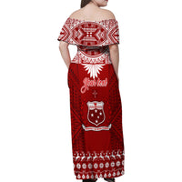 Personalised Toa Samoa Christmas Family Matching Off Shoulder Maxi Dress and Hawaiian Shirt Samoa Siva Tau Manuia Le Kerisimasi Red Vibe LT9 - Polynesian Pride