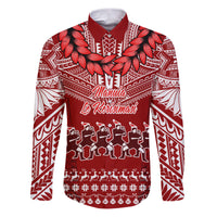 Personalised Toa Samoa Christmas Family Matching Puletasi Dress and Hawaiian Shirt Samoa Siva Tau Manuia Le Kerisimasi Red Vibe LT9 Dad's Shirt - Long Sleeve Red - Polynesian Pride