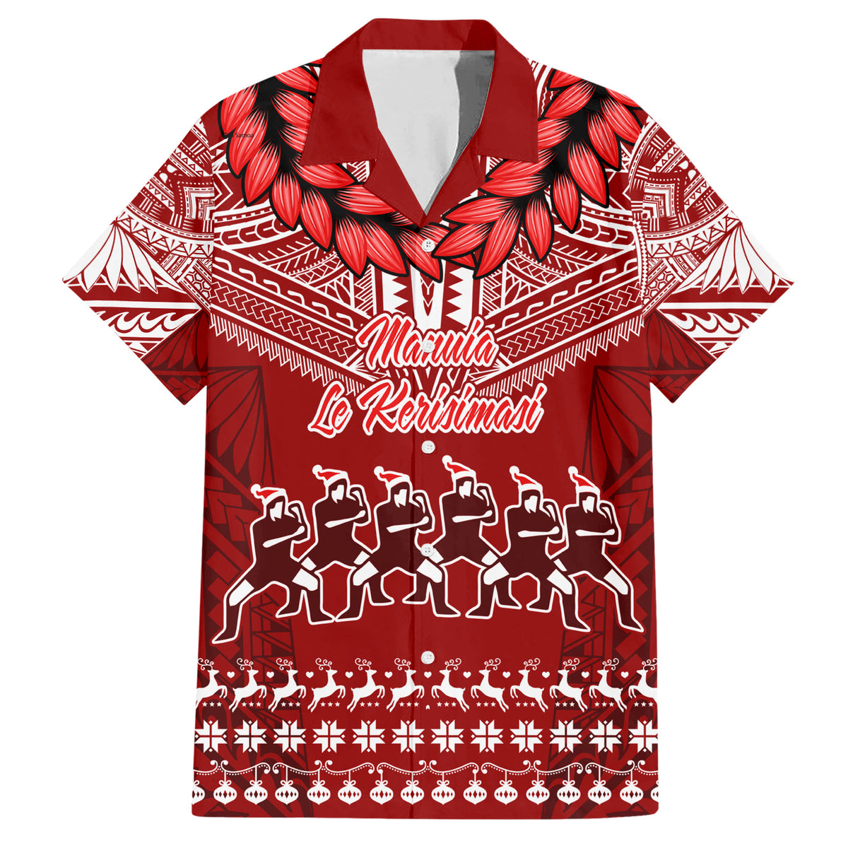 Personalised Toa Samoa Christmas Family Matching Short Sleeve Bodycon Dress and Hawaiian Shirt Samoa Siva Tau Manuia Le Kerisimasi Red Vibe LT9 Dad's Shirt - Short Sleeve Red - Polynesian Pride