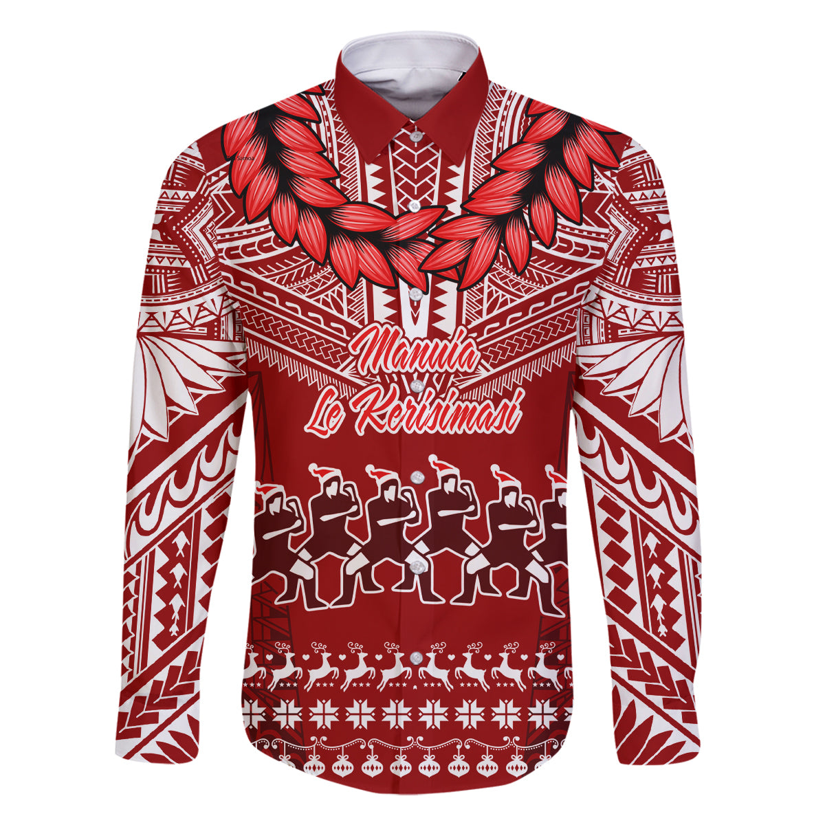 Personalised Toa Samoa Christmas Family Matching Tank Maxi Dress and Hawaiian Shirt Samoa Siva Tau Manuia Le Kerisimasi Red Vibe LT9 Dad's Shirt - Long Sleeve Red - Polynesian Pride