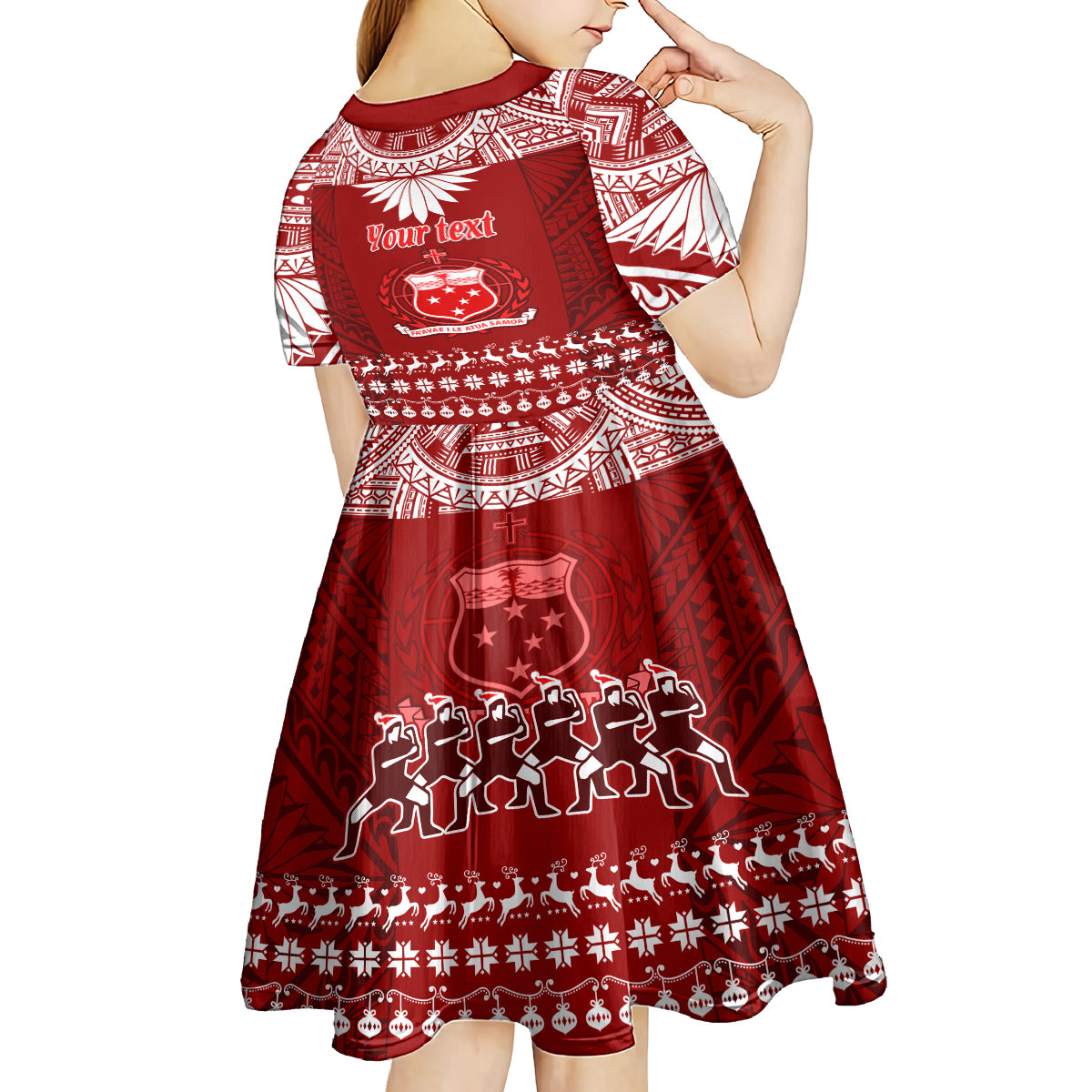 Personalised Toa Samoa Christmas Kid Short Sleeve Dress Samoa Siva Tau Manuia Le Kerisimasi Red Vibe LT9 - Polynesian Pride