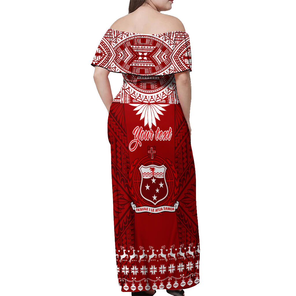 Personalised Toa Samoa Christmas Off Shoulder Maxi Dress Samoa Siva Tau Manuia Le Kerisimasi Red Vibe LT9 - Polynesian Pride