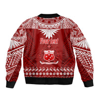 Personalised Toa Samoa Christmas Sleeve Zip Bomber Jacket Samoa Siva Tau Manuia Le Kerisimasi Red Vibe LT9 - Polynesian Pride
