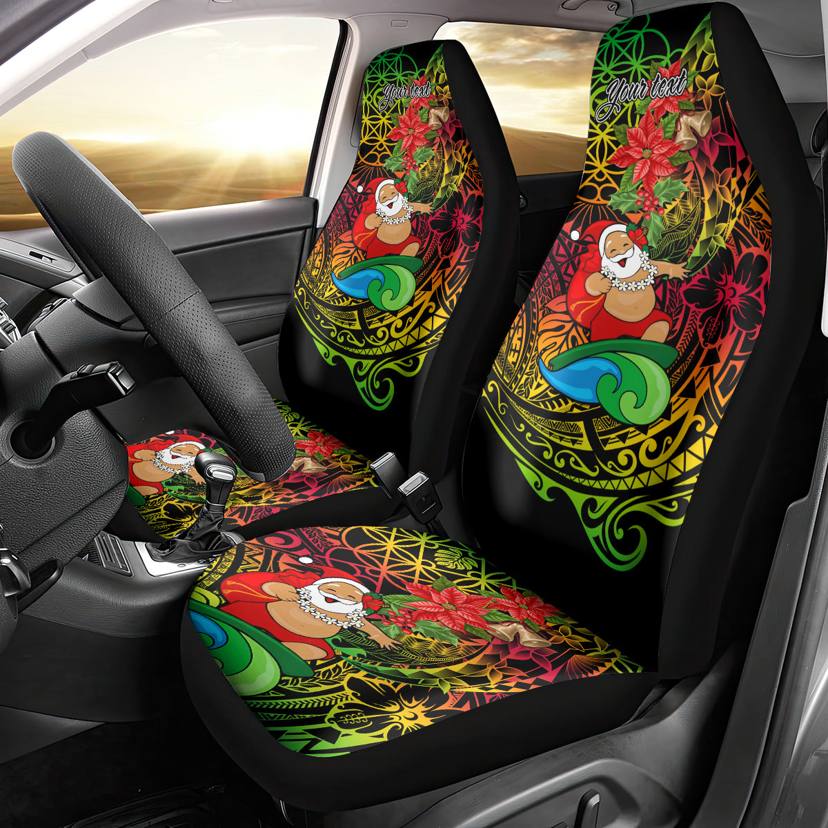 Personalised Vanuatu Joyeux Noel Car Seat Cover Christmas Santas God Yumi LT9 - Polynesian Pride