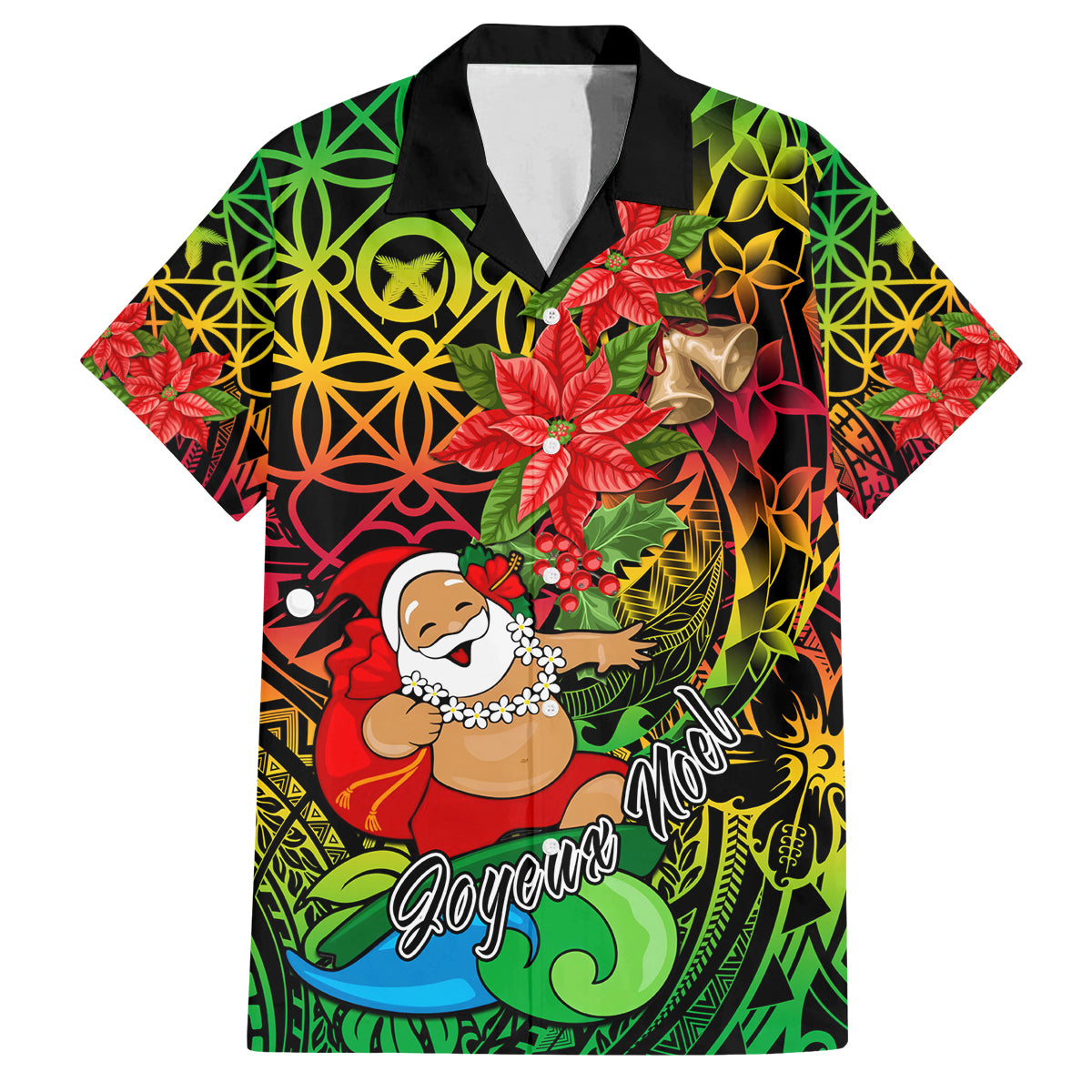 Personalised Vanuatu Joyeux Noel Family Matching Tank Maxi Dress and Hawaiian Shirt Christmas Santas God Yumi LT9 Dad's Shirt - Short Sleeve Reggae - Polynesian Pride