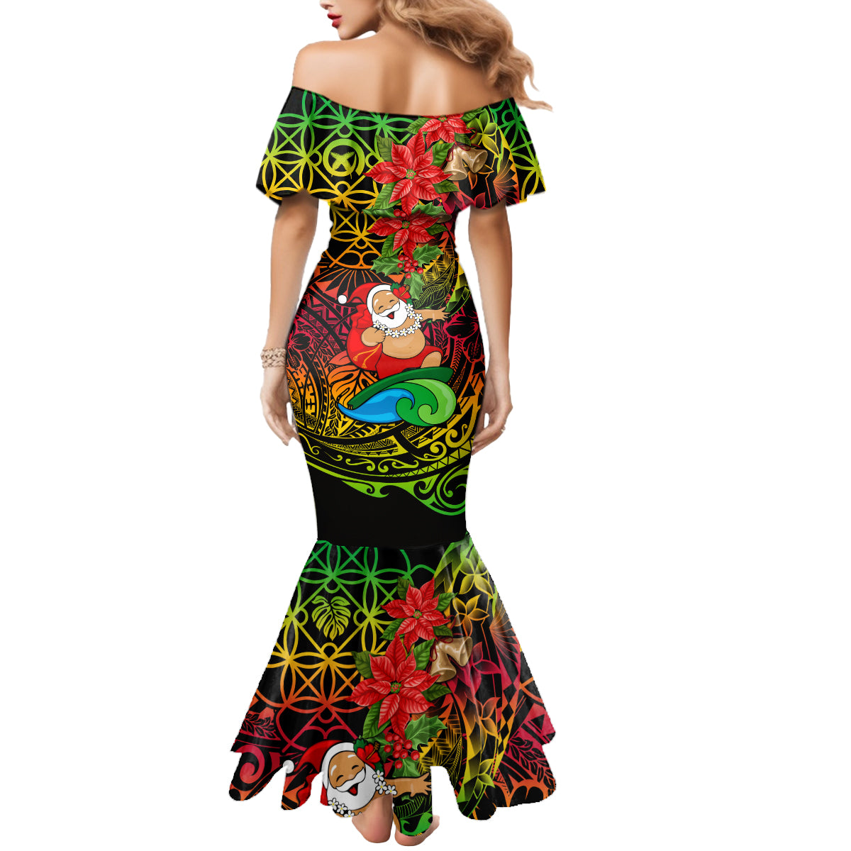 Personalised Vanuatu Joyeux Noel Mermaid Dress Christmas Santas God Yumi LT9 - Polynesian Pride