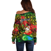 Personalised Vanuatu Joyeux Noel Off Shoulder Sweater Christmas Santas God Yumi LT9 - Polynesian Pride