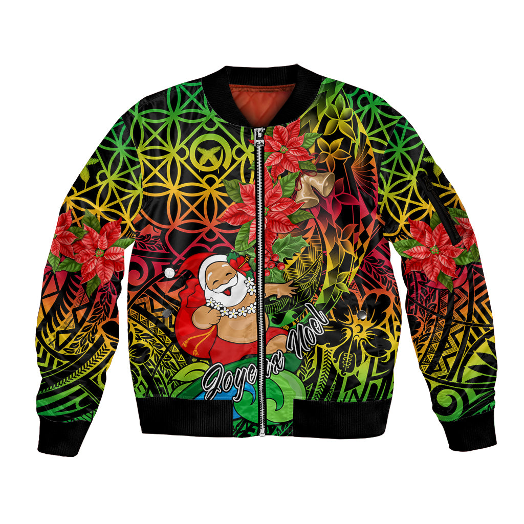 Personalised Vanuatu Joyeux Noel Sleeve Zip Bomber Jacket Christmas Santas God Yumi LT9 Unisex Reggae - Polynesian Pride