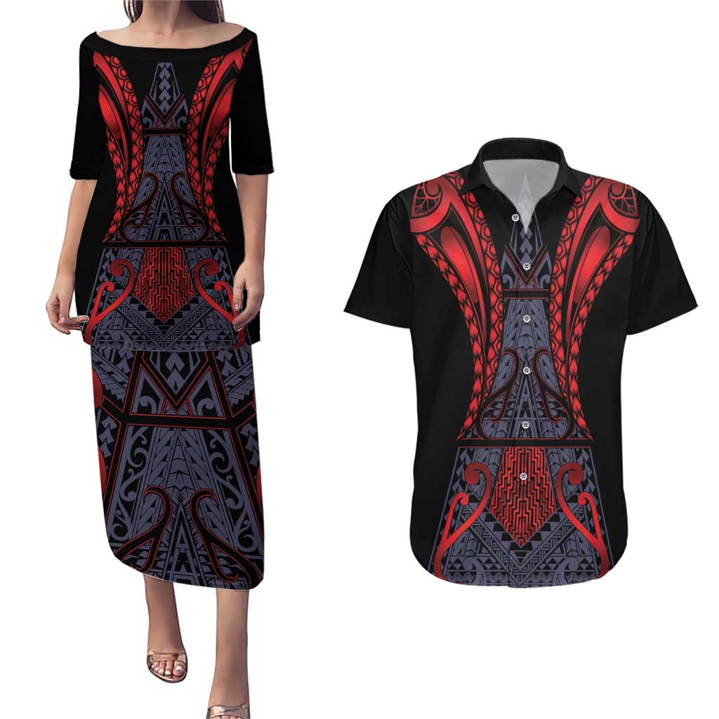 Custom New Zealand Couples Matching Puletasi and Hawaiian Shirt Maori Kiwiana Pattern Tukutuku Motif