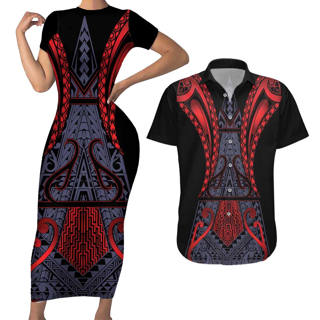 Custom New Zealand Couples Matching Short Sleeve Bodycon Dress and Hawaiian Shirt Maori Kiwiana Pattern Tukutuku Motif