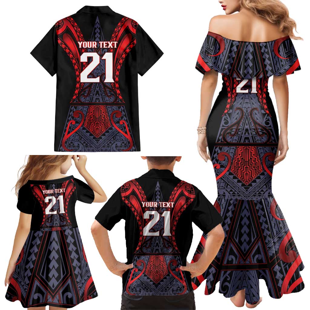 Custom New Zealand Family Matching Mermaid Dress and Hawaiian Shirt Maori Kiwiana Pattern Tukutuku Motif