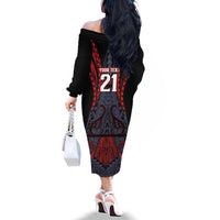 Custom New Zealand Family Matching Off The Shoulder Long Sleeve Dress and Hawaiian Shirt Maori Kiwiana Pattern Tukutuku Motif