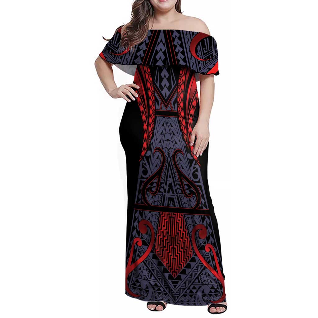Custom New Zealand Family Matching Off Shoulder Maxi Dress and Hawaiian Shirt Maori Kiwiana Pattern Tukutuku Motif