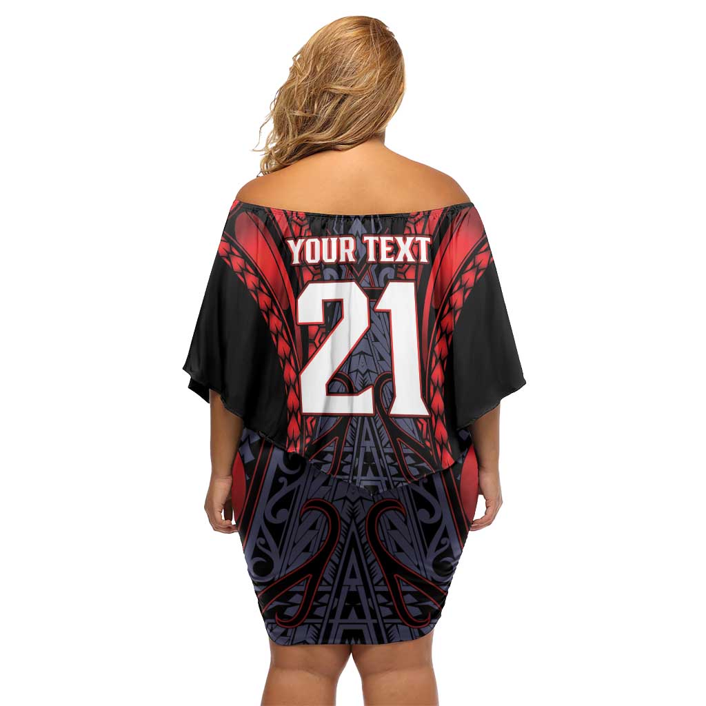 Custom New Zealand Family Matching Off Shoulder Short Dress and Hawaiian Shirt Maori Kiwiana Pattern Tukutuku Motif