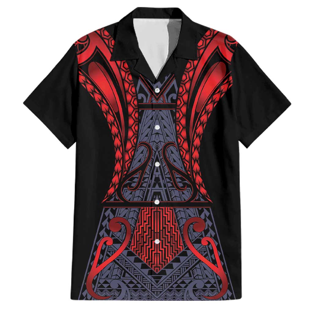 Custom New Zealand Family Matching Summer Maxi Dress and Hawaiian Shirt Maori Kiwiana Pattern Tukutuku Motif LT9 Dad's Shirt - Short Sleeve Red - Polynesian Pride