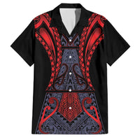 Custom New Zealand Family Matching Summer Maxi Dress and Hawaiian Shirt Maori Kiwiana Pattern Tukutuku Motif LT9 Dad's Shirt - Short Sleeve Red - Polynesian Pride