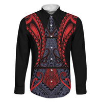 Custom New Zealand Family Matching Summer Maxi Dress and Hawaiian Shirt Maori Kiwiana Pattern Tukutuku Motif LT9 Dad's Shirt - Long Sleeve Red - Polynesian Pride