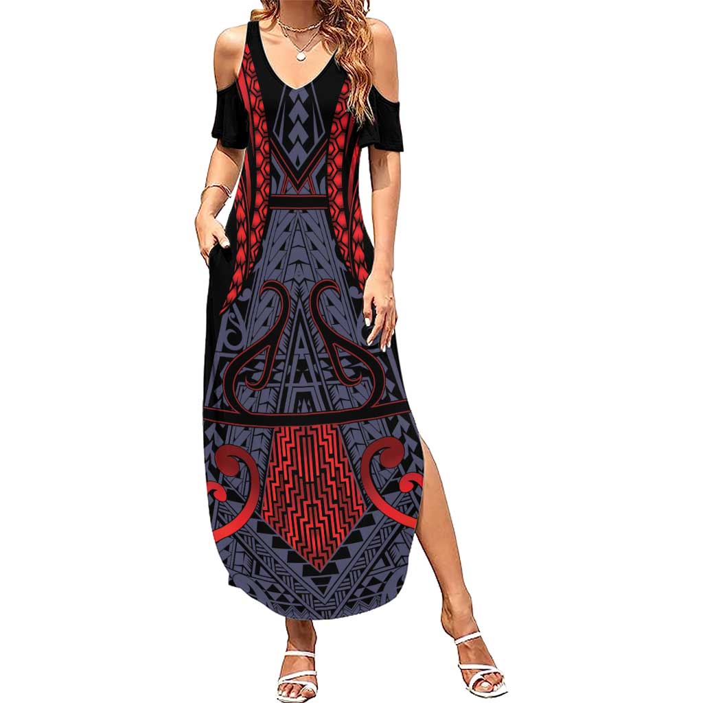 Custom New Zealand Family Matching Summer Maxi Dress and Hawaiian Shirt Maori Kiwiana Pattern Tukutuku Motif LT9 Mom's Dress Red - Polynesian Pride