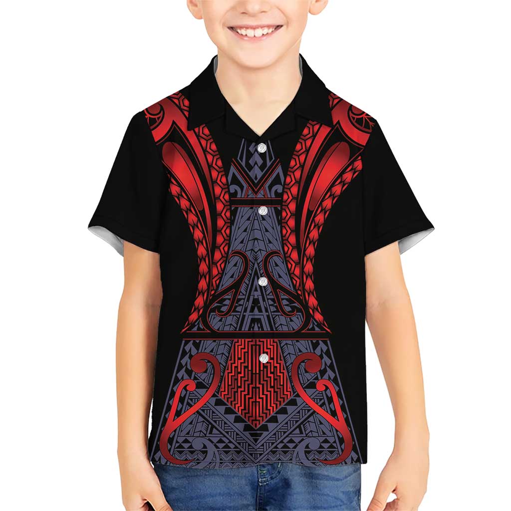 Custom New Zealand Family Matching Summer Maxi Dress and Hawaiian Shirt Maori Kiwiana Pattern Tukutuku Motif LT9 Son's Shirt Red - Polynesian Pride