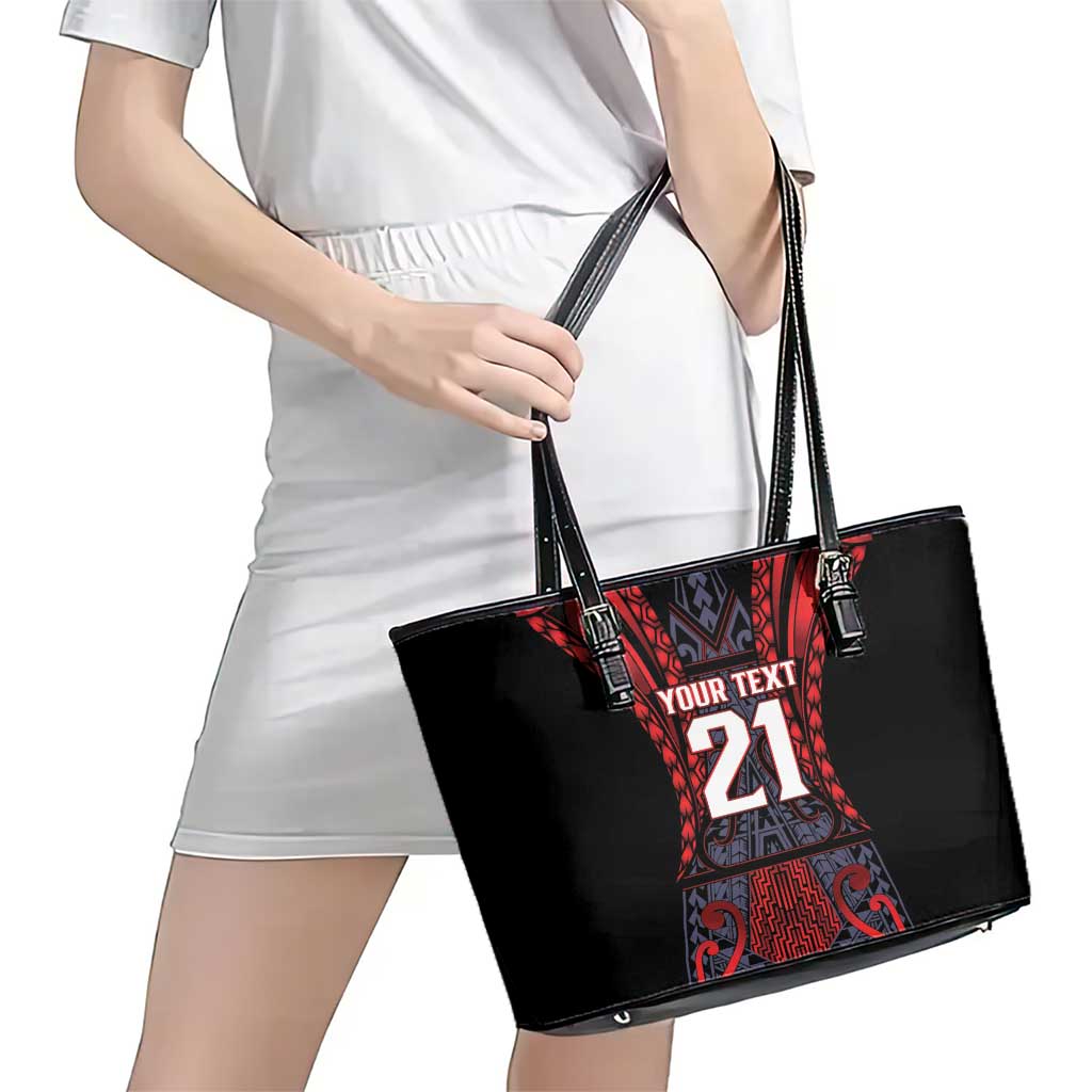 Custom New Zealand Leather Tote Bag Maori Kiwiana Pattern Tukutuku Motif LT9 - Polynesian Pride