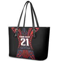 Custom New Zealand Leather Tote Bag Maori Kiwiana Pattern Tukutuku Motif LT9 - Polynesian Pride