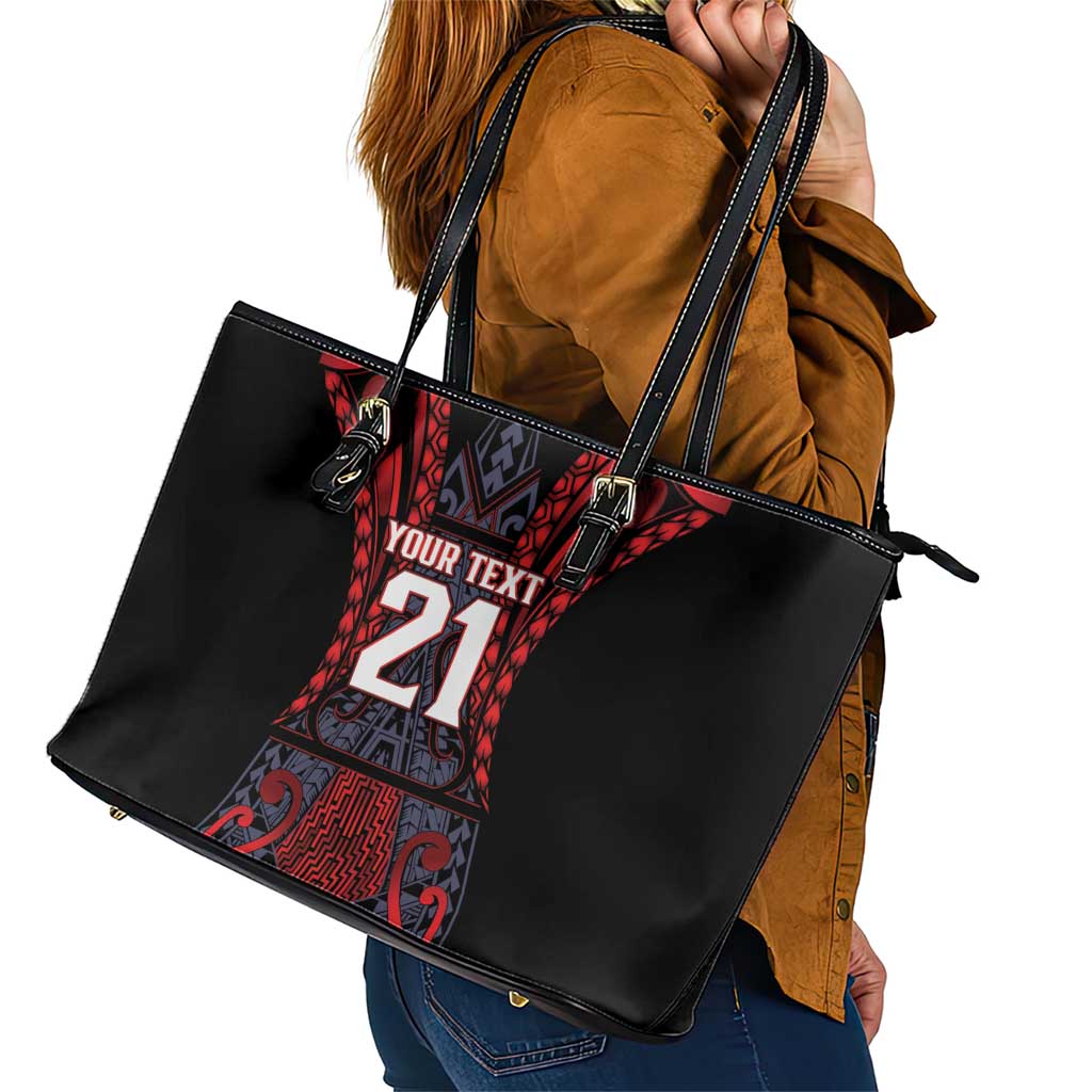 Custom New Zealand Leather Tote Bag Maori Kiwiana Pattern Tukutuku Motif LT9 - Polynesian Pride
