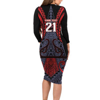 Custom New Zealand Long Sleeve Bodycon Dress Maori Kiwiana Pattern Tukutuku Motif LT9 - Polynesian Pride