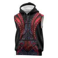Custom New Zealand Sleeveless Zip Hoodie Maori Kiwiana Pattern Tukutuku Motif LT9 Red - Polynesian Pride