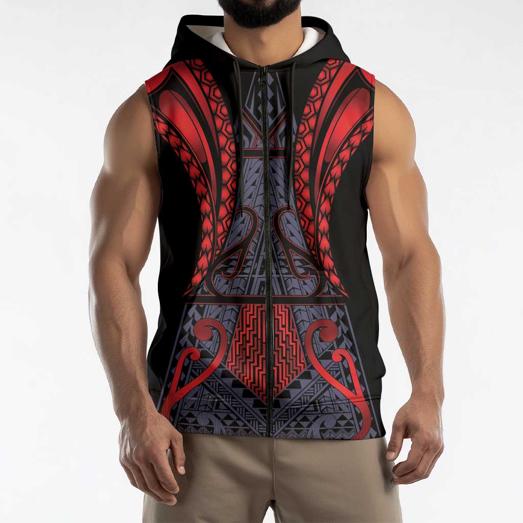 Custom New Zealand Sleeveless Zip Hoodie Maori Kiwiana Pattern Tukutuku Motif LT9 - Polynesian Pride