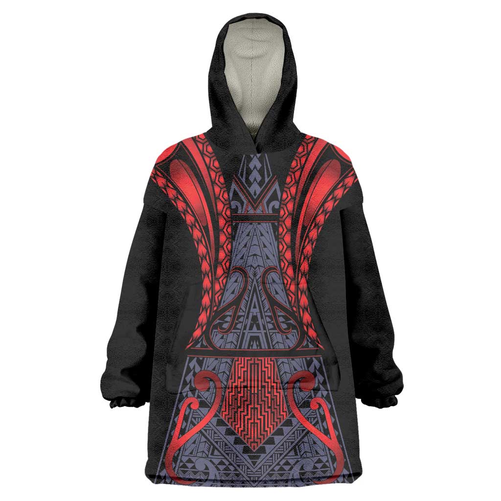 Custom New Zealand Wearable Blanket Hoodie Maori Kiwiana Pattern Tukutuku Motif LT9 One Size Red - Polynesian Pride