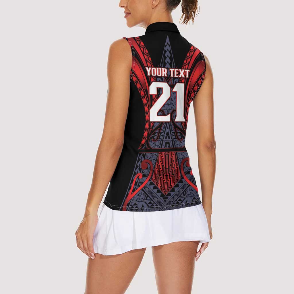 Custom New Zealand Women Sleeveless Polo Shirt Maori Kiwiana Pattern Tukutuku Motif