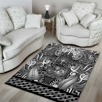 New Zealand Taiaha Maori Area Rug Kiwikiwi Minimalist Silver Fern Tukutuku Motif
