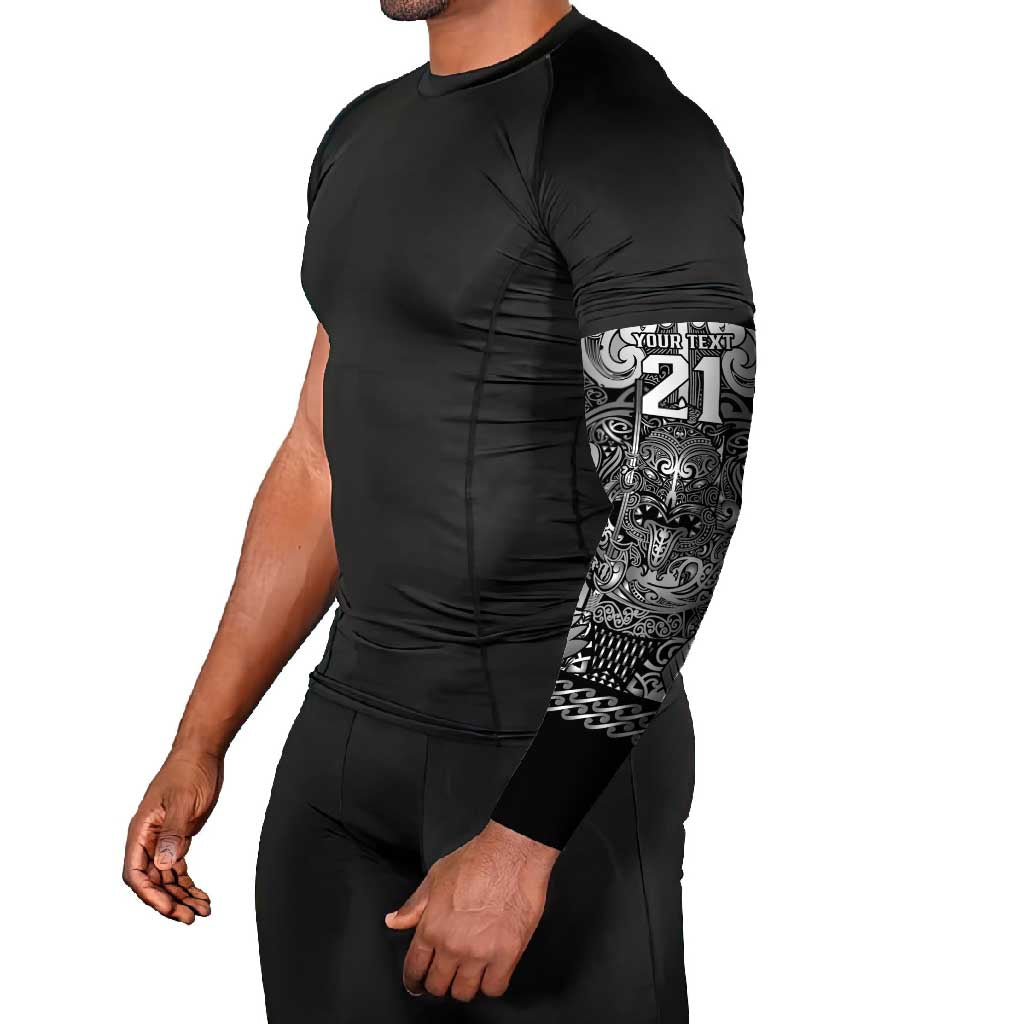 Custom New Zealand Taiaha Maori Arm Sleeves Kiwikiwi Minimalist Silver Fern Tukutuku Motif LT9 - Polynesian Pride
