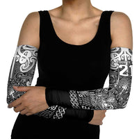 Custom New Zealand Taiaha Maori Arm Sleeves Kiwikiwi Minimalist Silver Fern Tukutuku Motif LT9 - Polynesian Pride