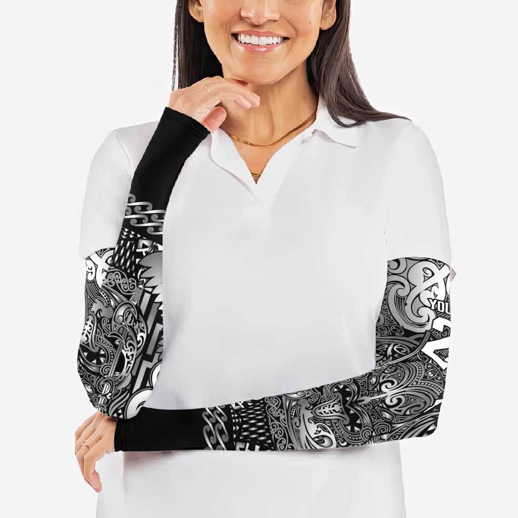 Custom New Zealand Taiaha Maori Arm Sleeves Kiwikiwi Minimalist Silver Fern Tukutuku Motif LT9 - Polynesian Pride