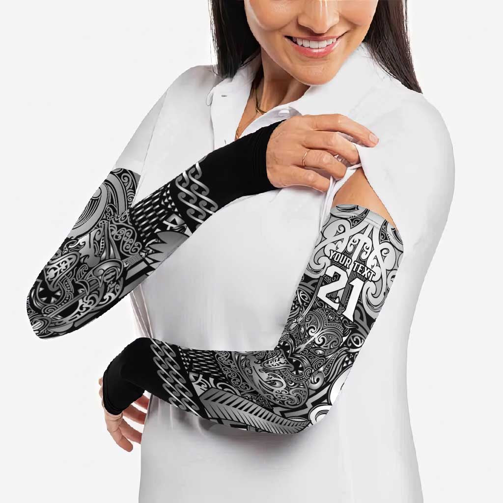 Custom New Zealand Taiaha Maori Arm Sleeves Kiwikiwi Minimalist Silver Fern Tukutuku Motif LT9 - Polynesian Pride