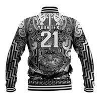 Custom New Zealand Taiaha Maori Baseball Jacket Kiwikiwi Minimalist Silver Fern Tukutuku Motif