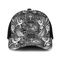 New Zealand Taiaha Maori Baseball Net Cap Kiwikiwi Minimalist Silver Fern Tukutuku Motif