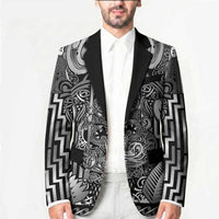 Custom New Zealand Taiaha Maori Blazer Kiwikiwi Minimalist Silver Fern Tukutuku Motif